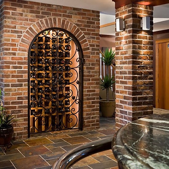 wine cellar using tile and thin brick veneer